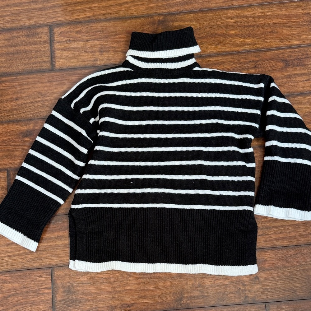 Mud Pie Black and White Striped Turtleneck Sweater
